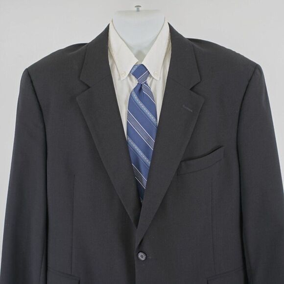 Jos A Bank Worsted Wool Black 2 Button Blazer 44L Tagged 46R - Picture 1 of 13